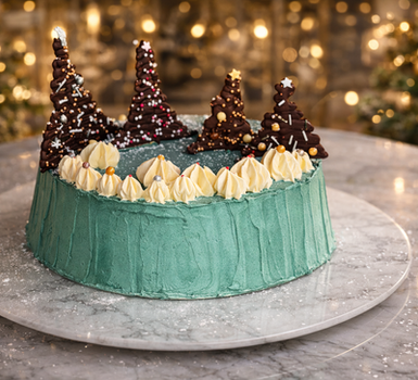 Cake design Noël artisanal Angoulême – crème chocolat et décor festif, pâtisserie Charente